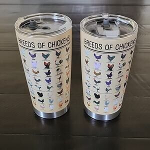 BREEDS OF CHICKENS Tumblers With Lid Travel Cup Hot or Cold 20 oz Set of 2